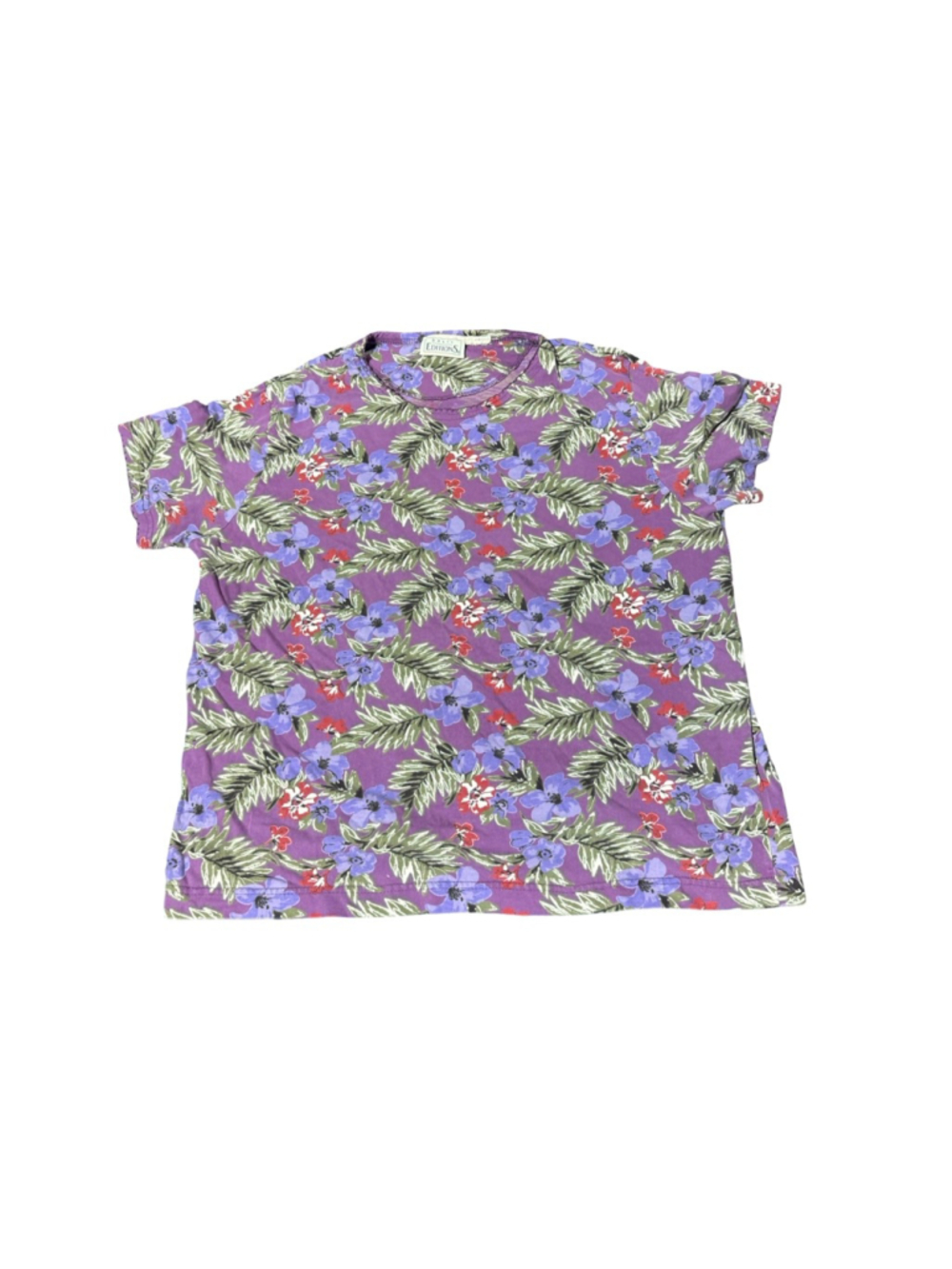 Women's Basic Editions Purple Floral Short Sleeve Tee L